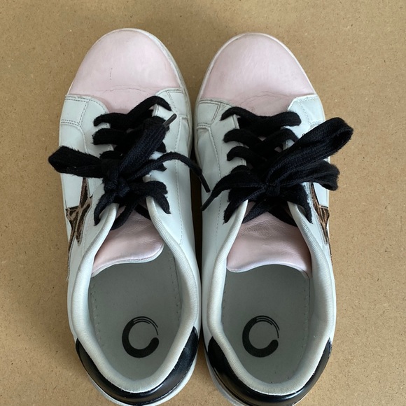 Star Sneakers. Pink/White/Black with Leopard Stars. Size 10 - Picture 2 of 7